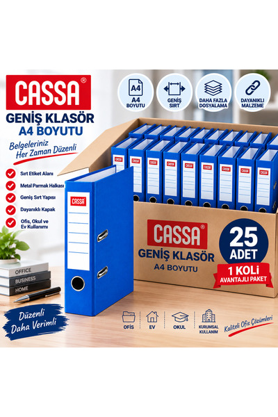Cassa 7280 Geniş Klasör A4 Mavi – 25 Adet 1 Koli Avantajlı Paket