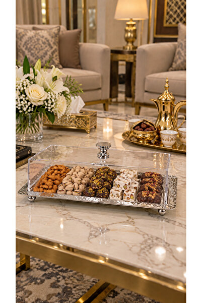 ABAREEK Stainless Steel Rectangular Snack and Cracker Serving Tray with Clear...
