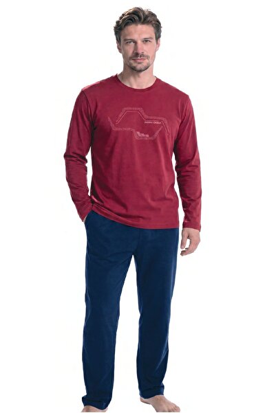 Pierre Cardin 6151 Men's Long Sleeve Crew Neck Pajama Set - Burgundy