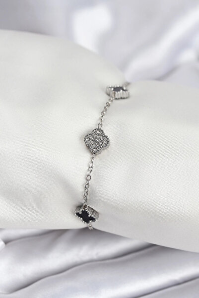ARMÜZ 316L Steel Silver Color Black and Zircon Stone Baby Boy Clover Women's ...