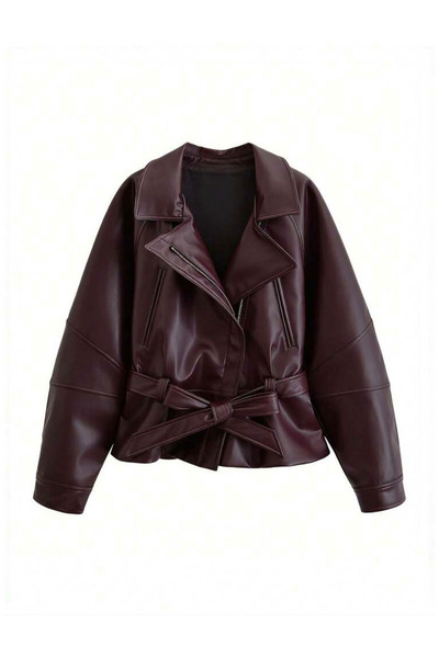 Moderk ZRA Peplum Kemerli Deri Ceket