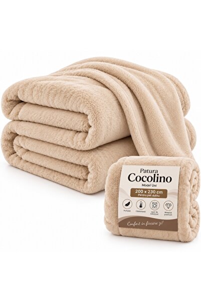 Cocolino Κουβέρτα, Απλό Σχέδιο, 200 x 230 εκ., Βελούδινη Μικροΐνα, Μπεζ
