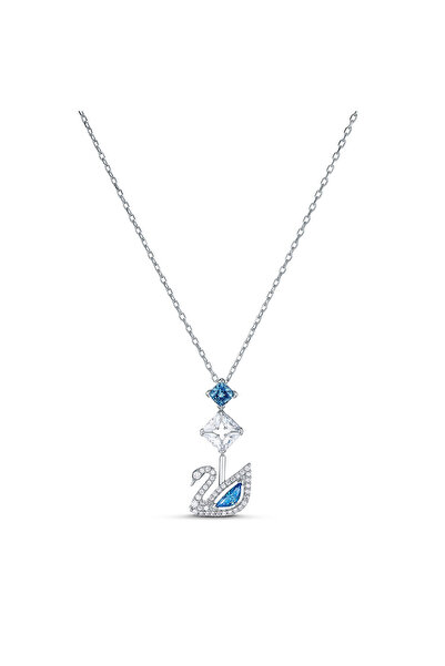 ANGELSS JEWELLERY قلادة على شكل بجعة مرصعة بالحجر الأزرق، قلادة فضية من الفول...