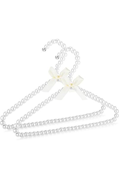 TERRIFI White Pearl Beaded Clothes Hangers, Set of 2 Mini Metal Hangers with ...