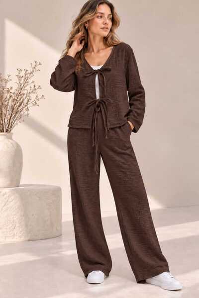 Benedetto New Season 100% Linen Tie-Dye Detailed Jacket Palazzo Trousers Wome...