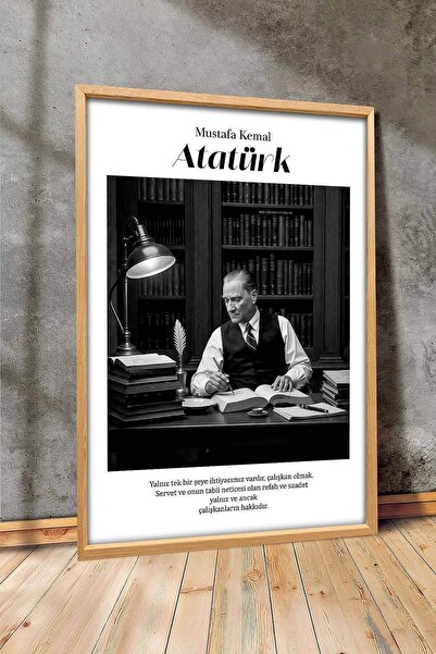 duvarz Atatürk Tablosu Çalışkanlık Sözü Yazılı Siyah Beyaz Çerçeveli Tablo Of...