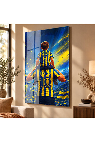 Mgi Design Kişiye Özel İsim Numara Baskılı Baba Oğul Sarı Lacivert Çizgili Fo...