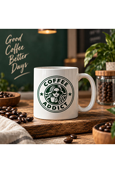 Coffee Addict Yeşil Baskılı Seramik Kupa