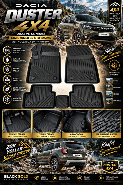 Black Gold **Dacia Duster 4x4 2023 Uyumlu 3D TPE Oto Paspas – Araca Özel Tam ...