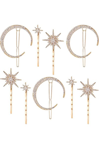 MAKINGTEC 9-Pack Hair Clips Set, Moon Snowflake Star Hair Clips, Vintage Rhin...
