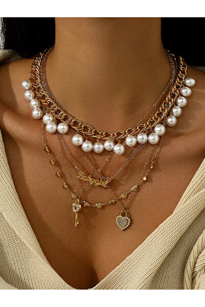 Take Two By Styli Set Of 5 - Heart And Key Necklace
