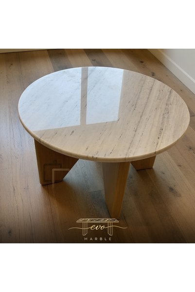 Evo Marble طاولة وسط من الرخام الطبيعي رخام مقدوني تركي مع خشب