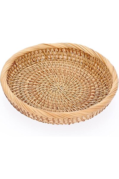 TERRIFI Small Woven Wicker Basket, Round Rattan Key Entryway Organizer Tray f...
