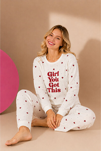 ELİTOL Waffle Knitted Long Sleeve Round Neck Cuff Detailed Embroidered Women'...