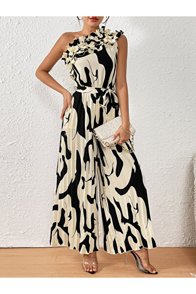 Take Two By Styli Multi-Color Zebra Print Pleated Wide-Leg Jumpsuit