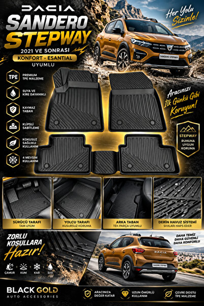 Black Gold **Dacia Sandero Stepway 2021+ Comfort – Essential Uyumlu 3D TPE Ot...