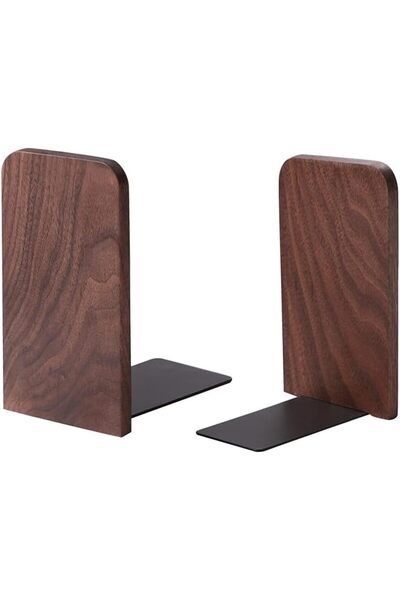 GENERAL Joyce Wooden Book Ends, Pack of 2 Non-Skid Book Shelf Ends, Decorativ...