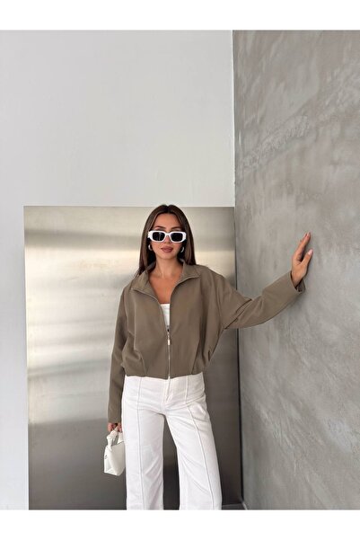 Ekim Store Straight Zipper Bomber Crop Trench Jacket