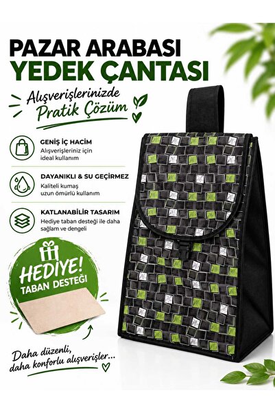 Özbay Lüks Pazar Arabası Çantası Kumaşı Taban Destekli Yedek Çanta