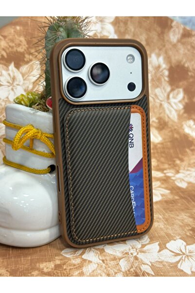 casedoes İphone 17 PRO Uyumlu Karbon Kartlıklı Magsafe Cüzdanlı Kaliteli Kılıf