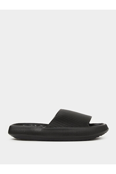 Take Two By Styli Black Textured Comfort Slides