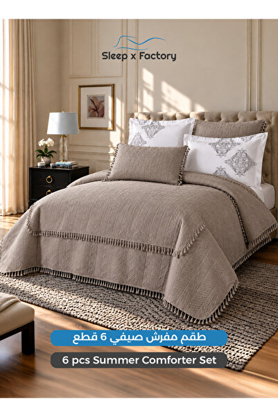 Sleep x Factory 6 Pcs Bedspread Set for 200x200 cm Bed, Quilted Tassel Bedspr...