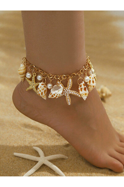 Take Two By Styli Golden Starfish And Shell Charm Anklet