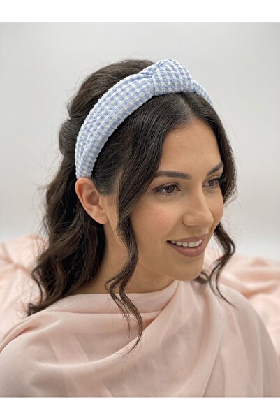 MOJOMIX Handmade Blue and White Color Plaid/Checkered Fiber Filled Knot Detai...