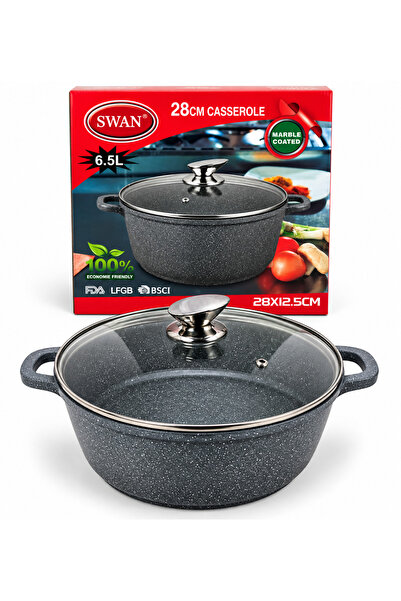 Generic Brand Κατσαρόλα SWAN 28 εκ., 6.5 λίτρα, μαρμάρινη επίστρωση, γυάλινο ...