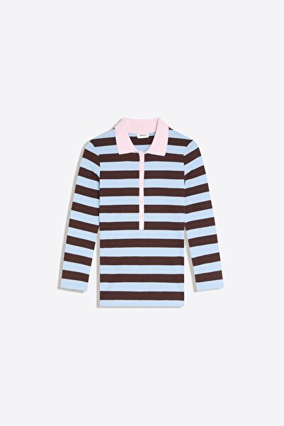 Bershka Fitted striped long sleeve polo shirt