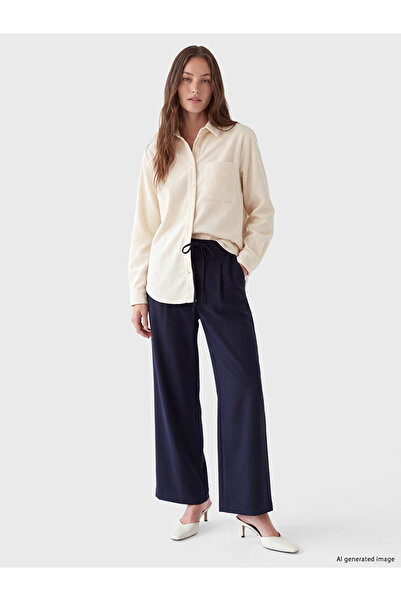 LC Waikiki Ozmarka New Season Navy Blue Waist-Tied Pleated Women's Trousers