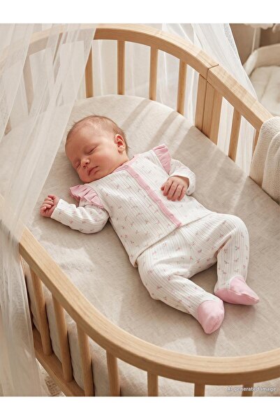 Civil Baby Set de pijamale cu volane și imprimeu floral pentru 1-9 luni - Ecru