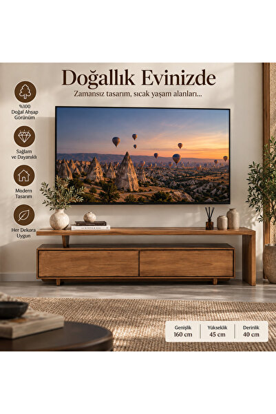 Masif Ahşap CEVİZ Renk Tv Ünitesi OyuN Konsolu Ünitesi