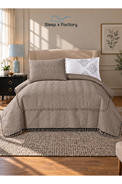 Sleep x Factory 4 Pcs Bedspread Set for 140x200 cm Bed, Quilted Tassel Bedspr...