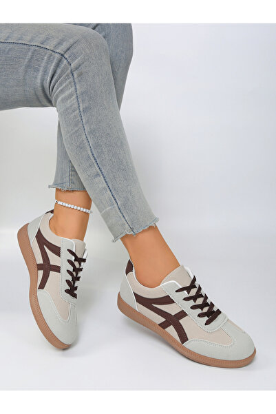 Take Two By Styli Women Beige Flat Lace-Up Sneakers