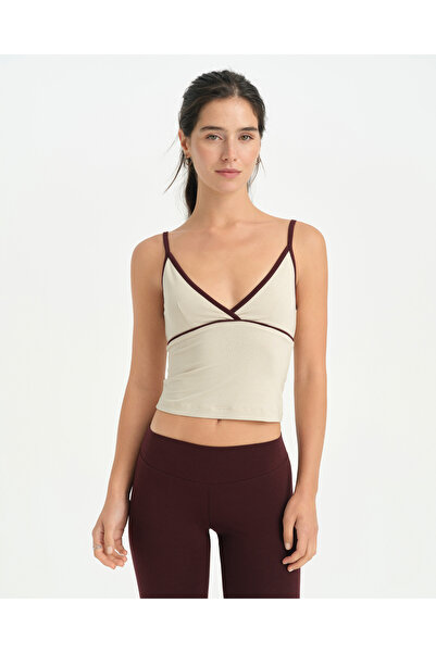 Ayma Active Cream Contrast Piping Strap Blouse