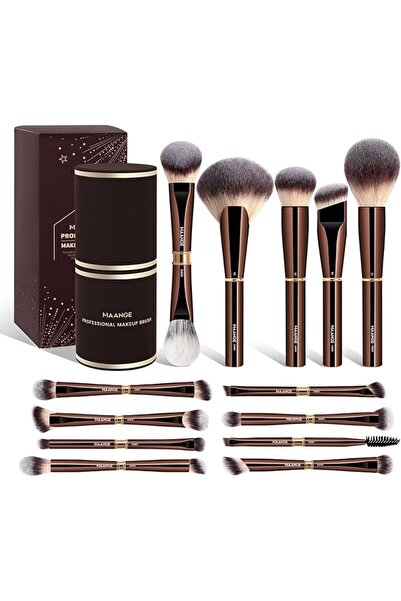 MAANGE Manji Makeup Brush Set Shape Synthetic and Aluminum Material, Coffee B...