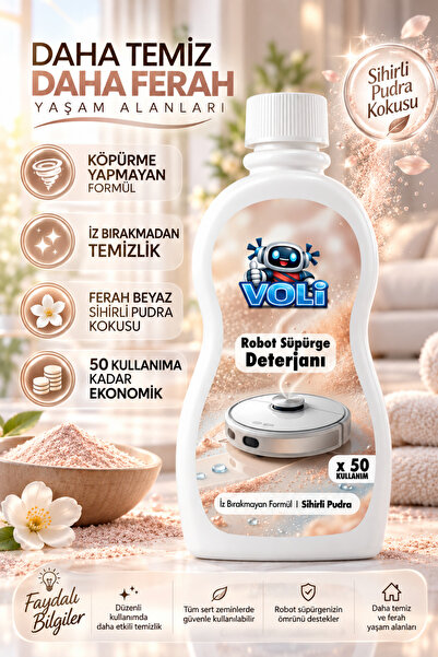 VOLİ Robot Süpürge İçin Pudra Kokulu Deterjan Köpürmeyen Formül 50 Kullanım