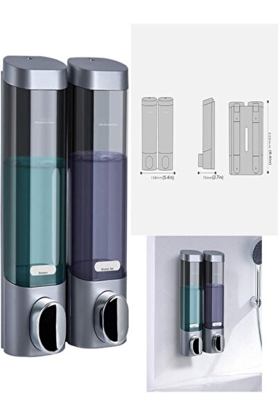 İDEXAL 2x300 ML Yapışkanlı Duvara Monte Şampuan ve Duş Jeli Dispenseri Çift Hazneli