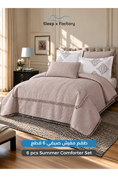 Sleep x Factory طقم مفرش سرير مكون من 6 قطع لسرير مقاس 200×200 سم، مفرش سرير ...
