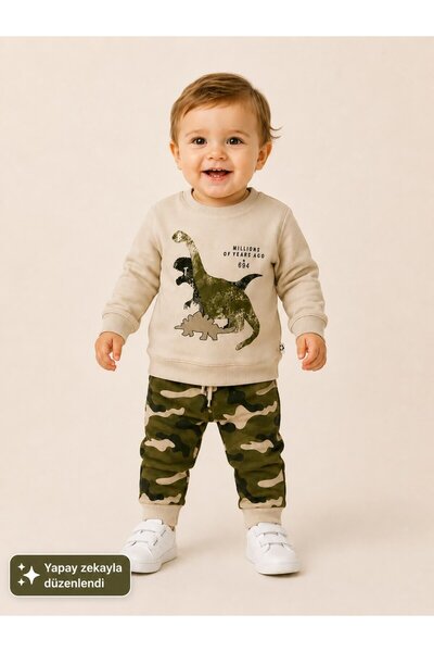 My Kids Wear Kontrastfarbenes, bedrucktes Sweatshirt und Jogginghose im 2er-S...