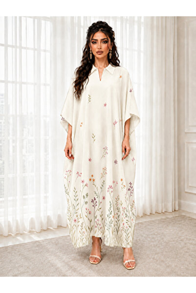 Take Two By Styli Beige Floral Maxi Kaftan