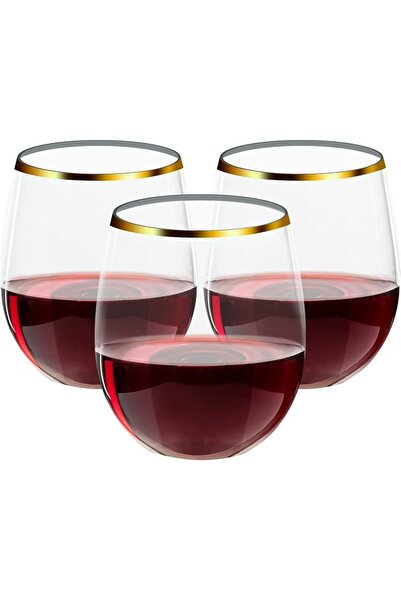 KASTWAVE 3 Pack 12 OZ Plastic Glasses, Stemless Disposable Cups, Gold Rim Unb...