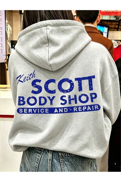 MITHRAS OUTDOORS Unisex Gray Scott Body Shop Back Printed Hooded Sweatshirt P...