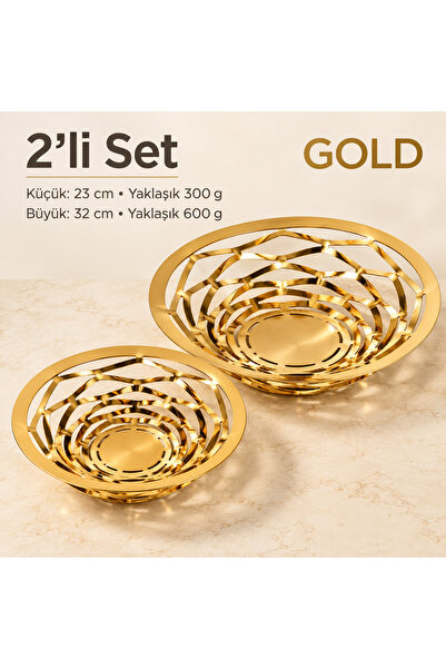 Genel Markalar Luxury Gold Dekoratif Ekmeklik ve Sunum Kasesi – 2’li Set