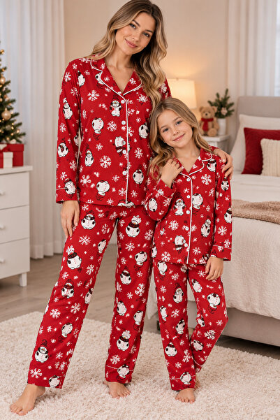 zahider Mother-Daughter Matching Cotton Button-Down Long-Sleeve Pajamas Set (...