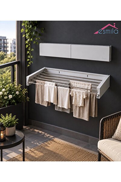 ESMİLA Alüminyum 6 Borulu Akordiyon Katlanır Kurutmalık Çamaşır Kurutma Askısı 80 cm Beyaz