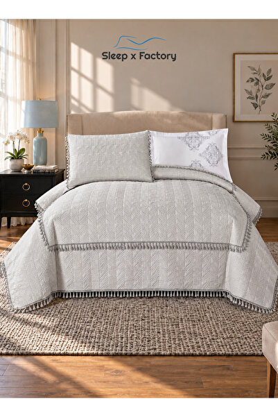 Sleep x Factory طقم مفرش سرير من 4 قطع لسرير مقاس 140×200 سم، مفرش سرير مبطن ...