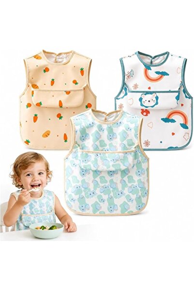 Yelajoy 3 PCS Baby Waterproof Sleeveless Bibs with Crumb Catcher
