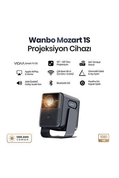 wanbo Mozart 1S 1200 ANSI VIDAA Voice Full HD Akıllı Projeksiyon Cihazı 4K De...